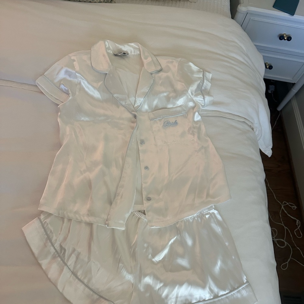 White satin “Bride” pajamas